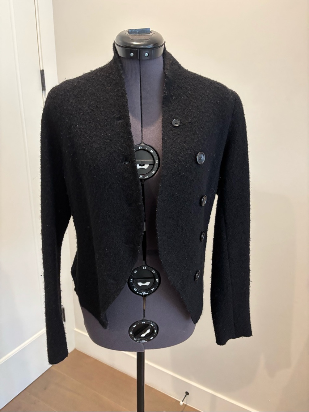 Women's Black Textured Button-Front Blazer Jacket